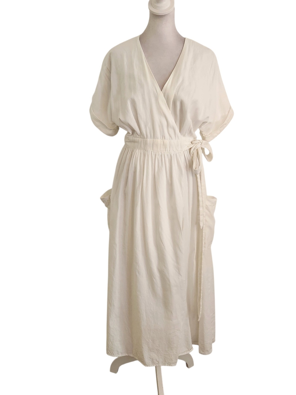 Urban Outfitters Off-White Linen Blend Wrap Midi Dress Size XS Flaw